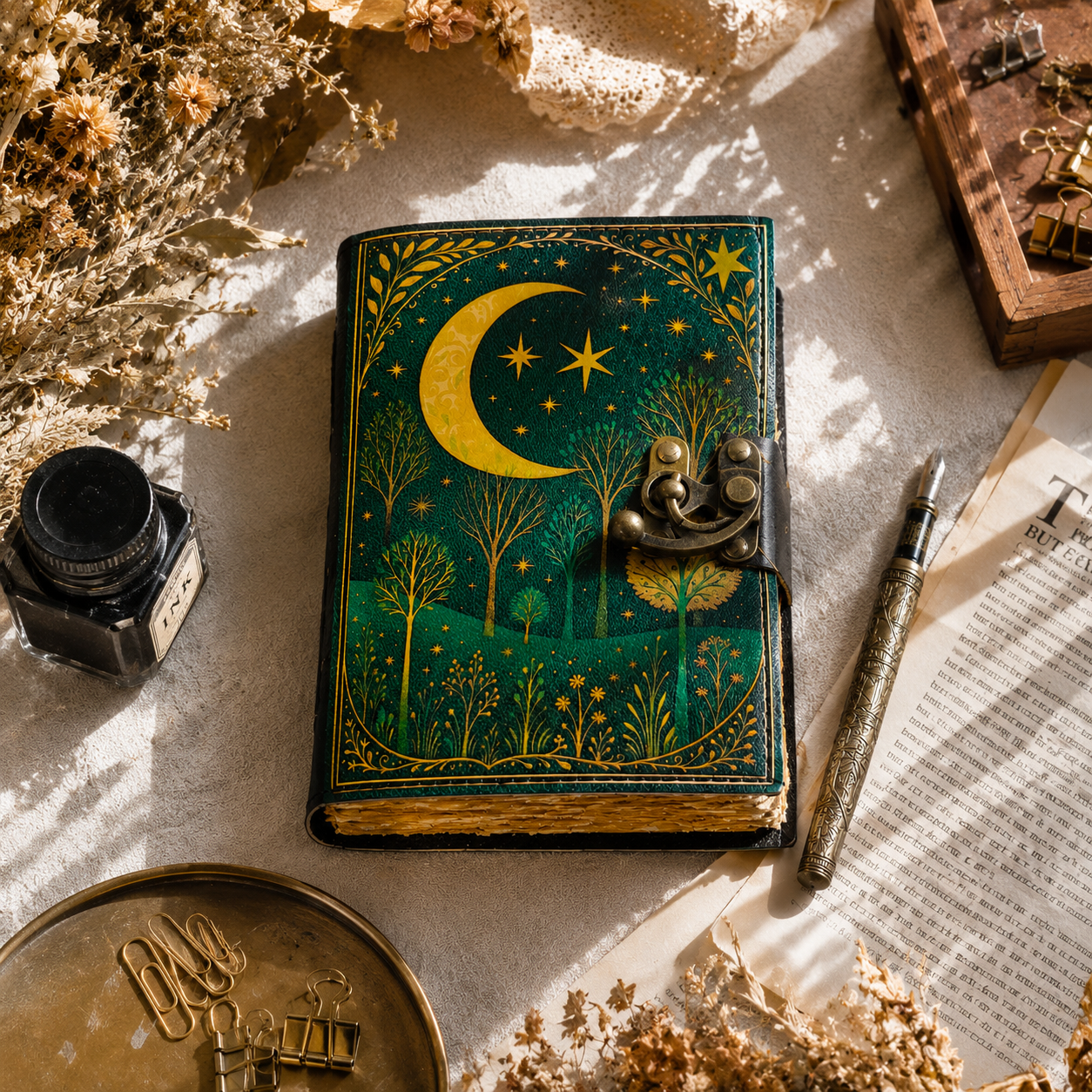 Leather Journal with Lock Handmade Paper Notebook for Travel