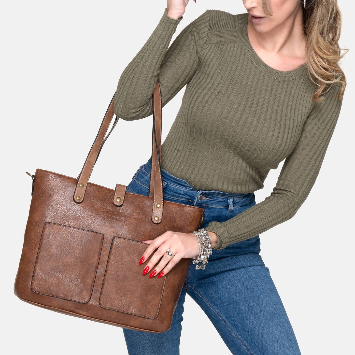 BERAUD - Women's shopper bag with shoulder strap: COFFEE BROWN