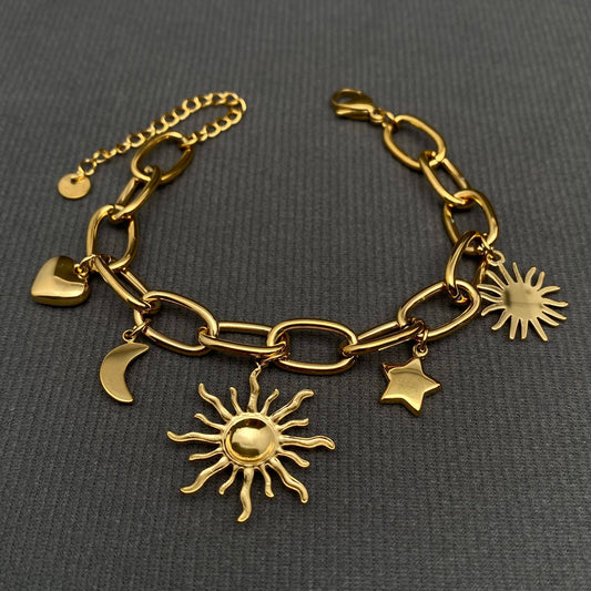 Sonnenflächenstern 18K vergoldetes Edelstahlarmband