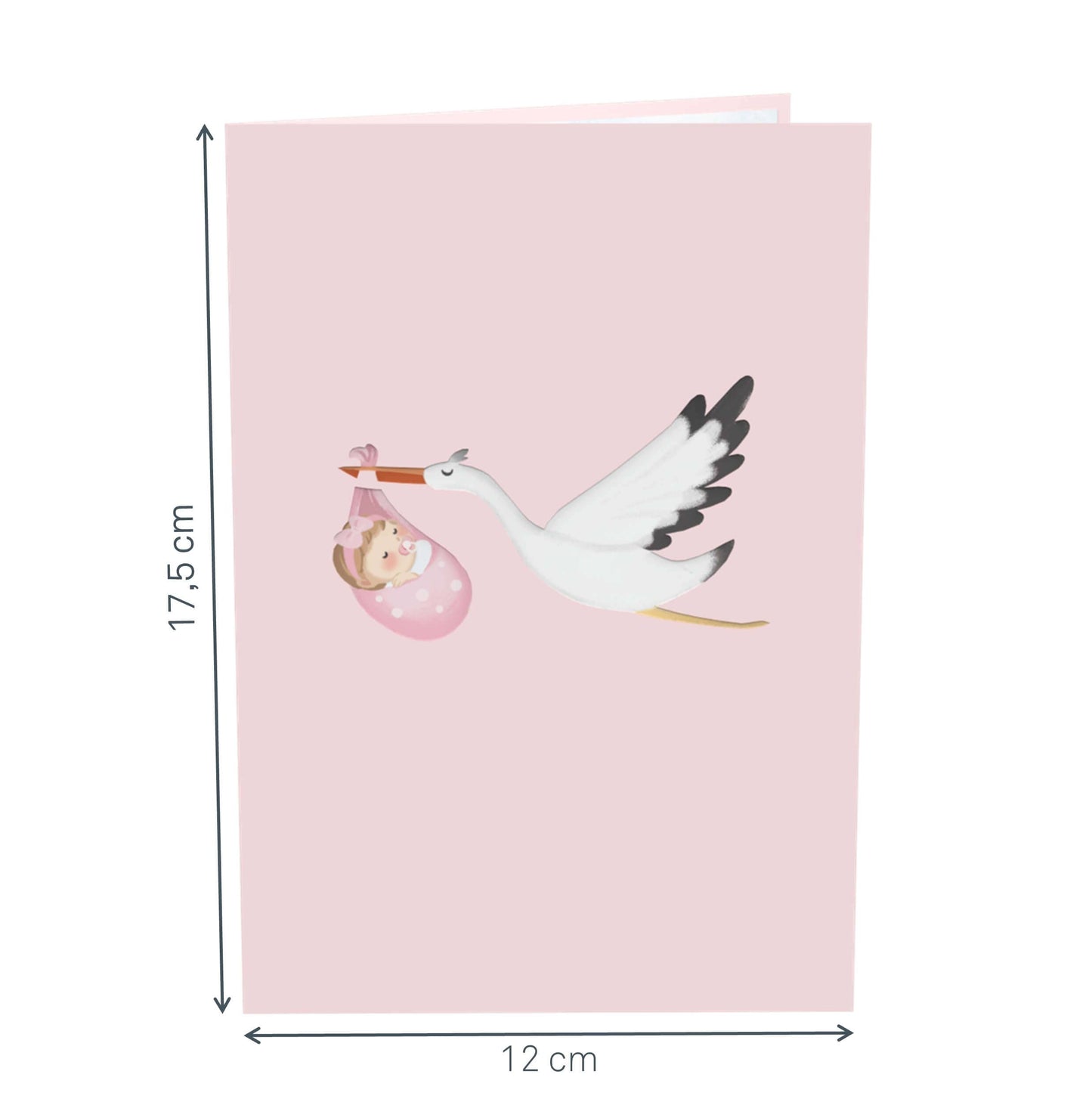 Stork & Baby (pink) pop-up card | 3D birth card