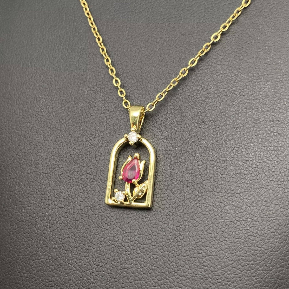 Zircon Inlaid Flower Charm Copper Necklace