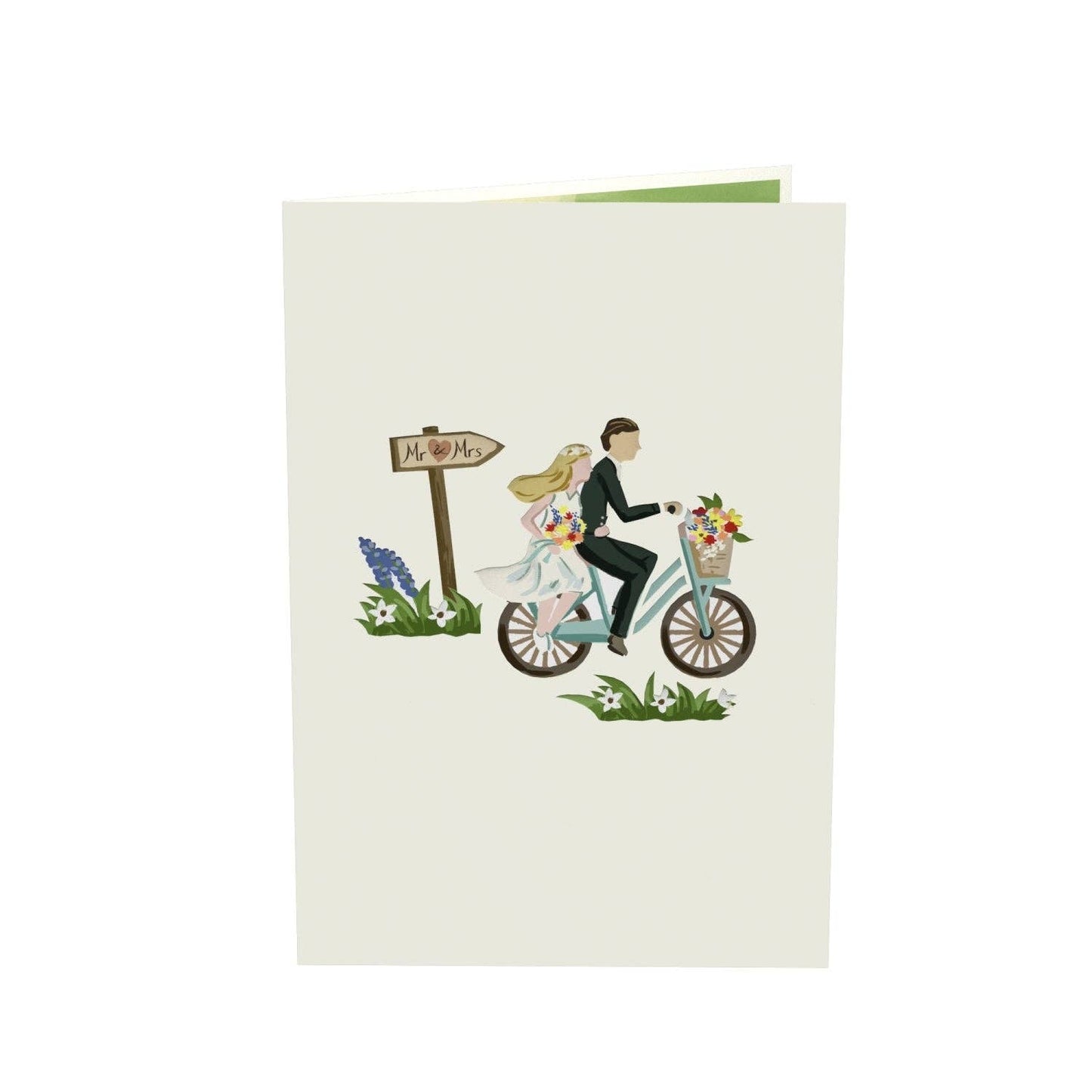 Newlyweds on bicycle pop-up card | 3D wedding card
