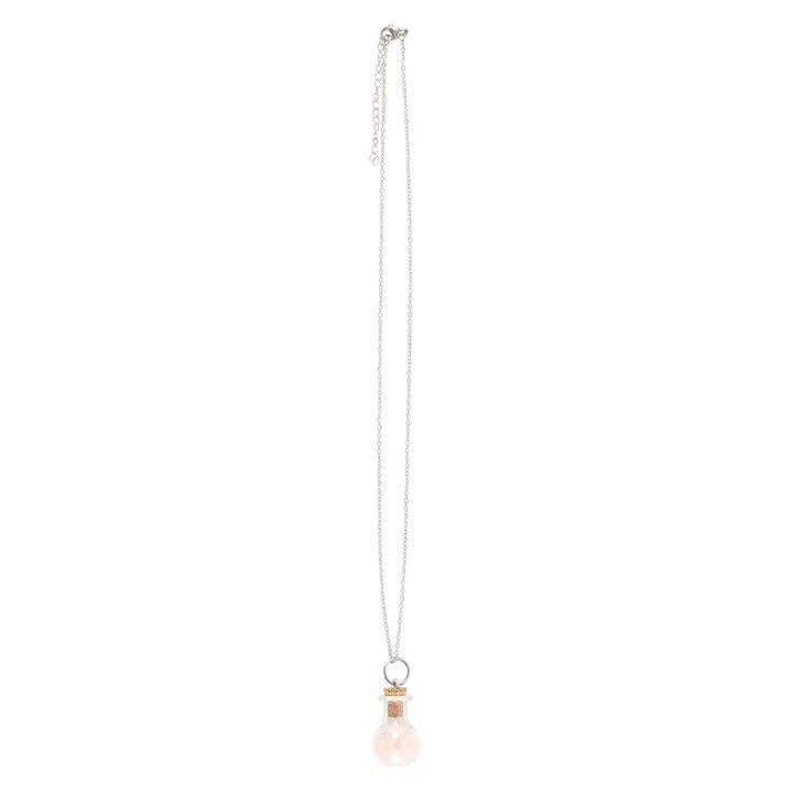 Love Rose Quartz Crystal Chip Potion Bottle Necklace