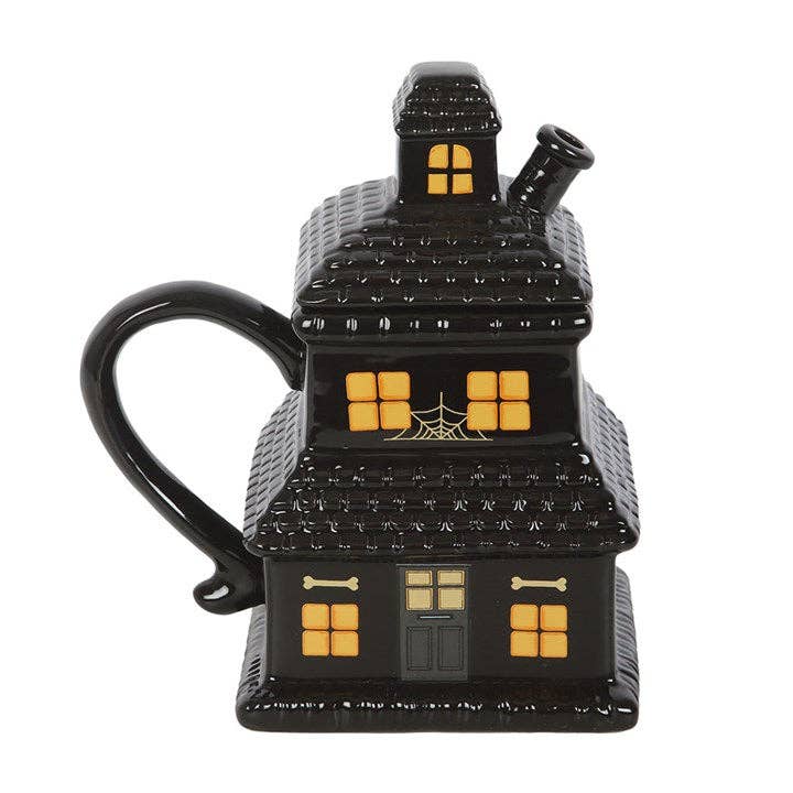 Black Haunted House Lidded Halloween Mug