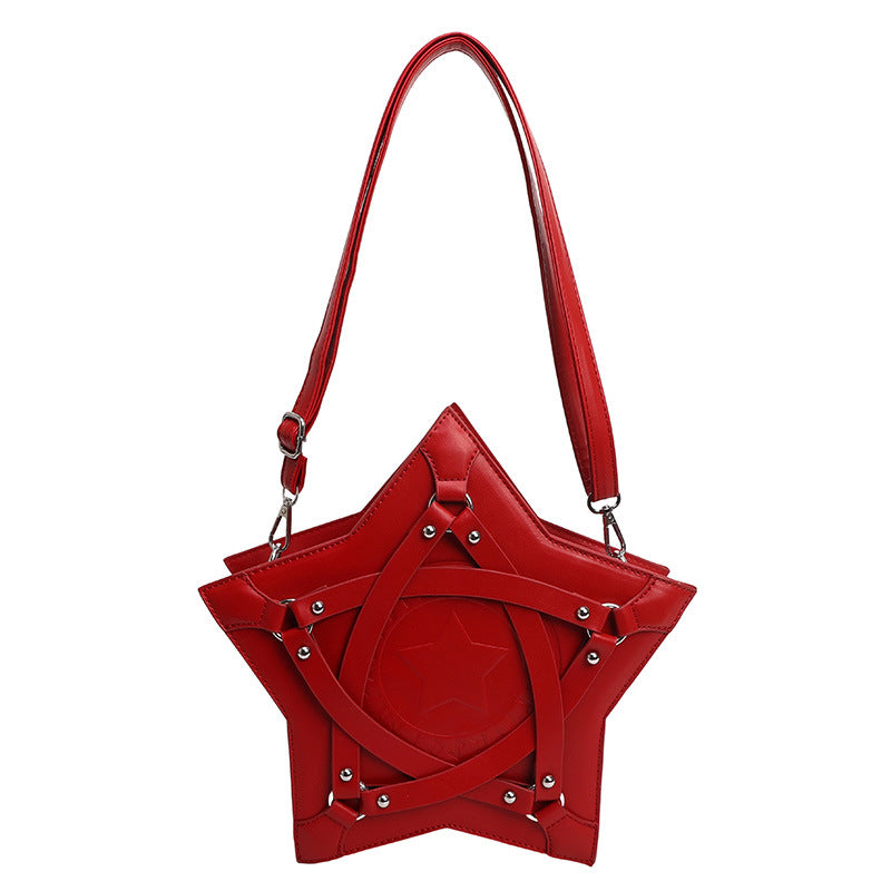Star Shaped Crossbody Bag For Women Gothic Punk Rivet PU Leather Shoulder Bag Y2K Fashion Versatile Handbag Tote Bag