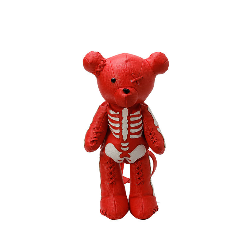 Novelty Bear Shaped Backpack PU Leather Skeleton Bone Print Gothic Punk Dark Cool Fashion Bag For Women Girls
