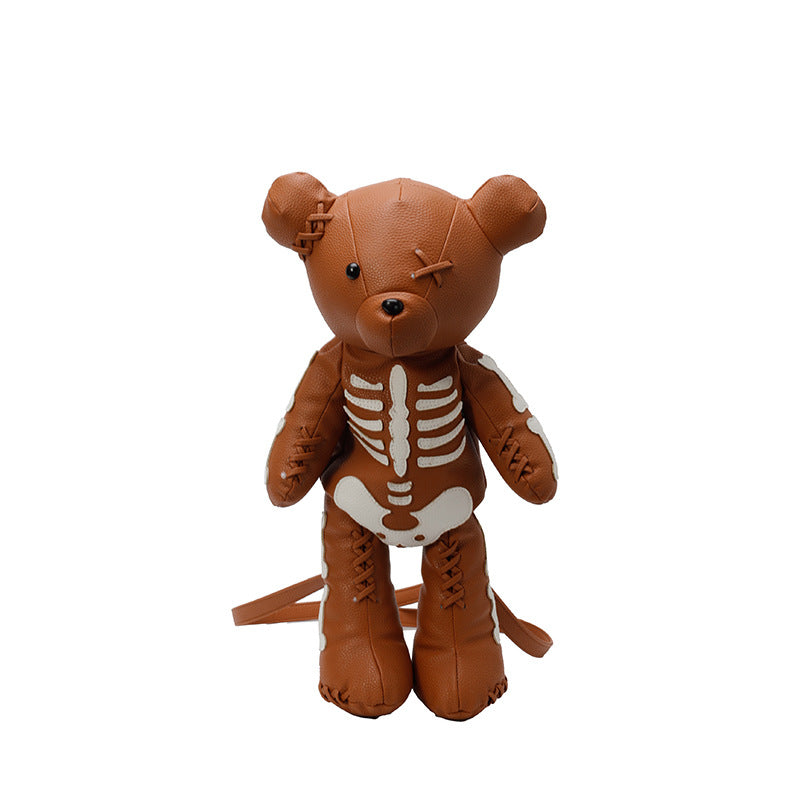 Novelty Bear Shaped Backpack PU Leather Skeleton Bone Print Gothic Punk Dark Cool Fashion Bag For Women Girls