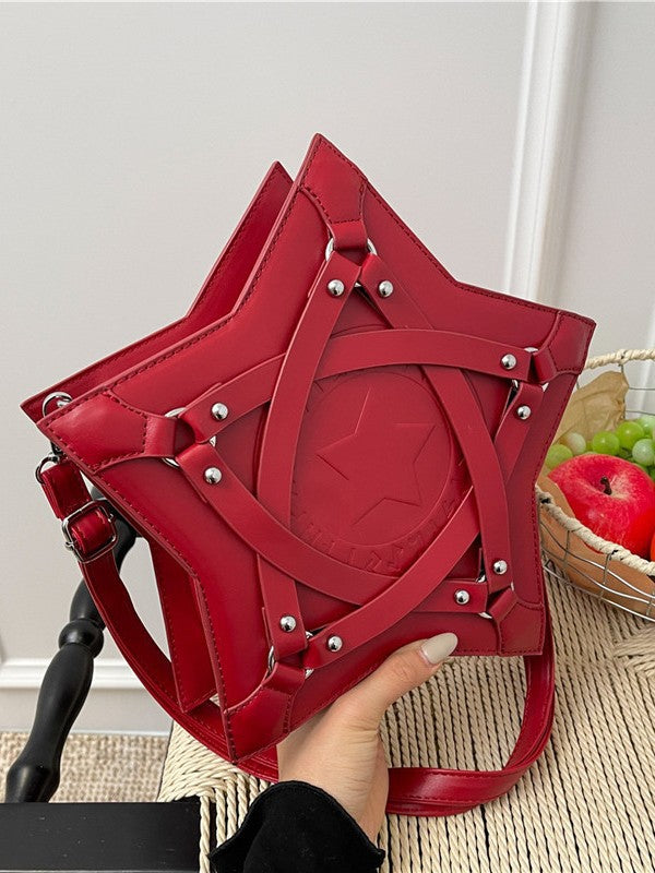Star Shaped Crossbody Bag For Women Gothic Punk Rivet PU Leather Shoulder Bag Y2K Fashion Versatile Handbag Tote Bag