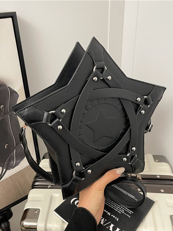 Star Shaped Crossbody Bag For Women Gothic Punk Rivet PU Leather Shoulder Bag Y2K Fashion Versatile Handbag Tote Bag