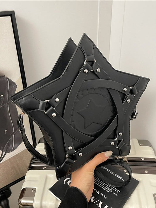 Star Shaped Crossbody Bag For Women Gothic Punk Rivet PU Leather Shoulder Bag Y2K Fashion Versatile Handbag Tote Bag