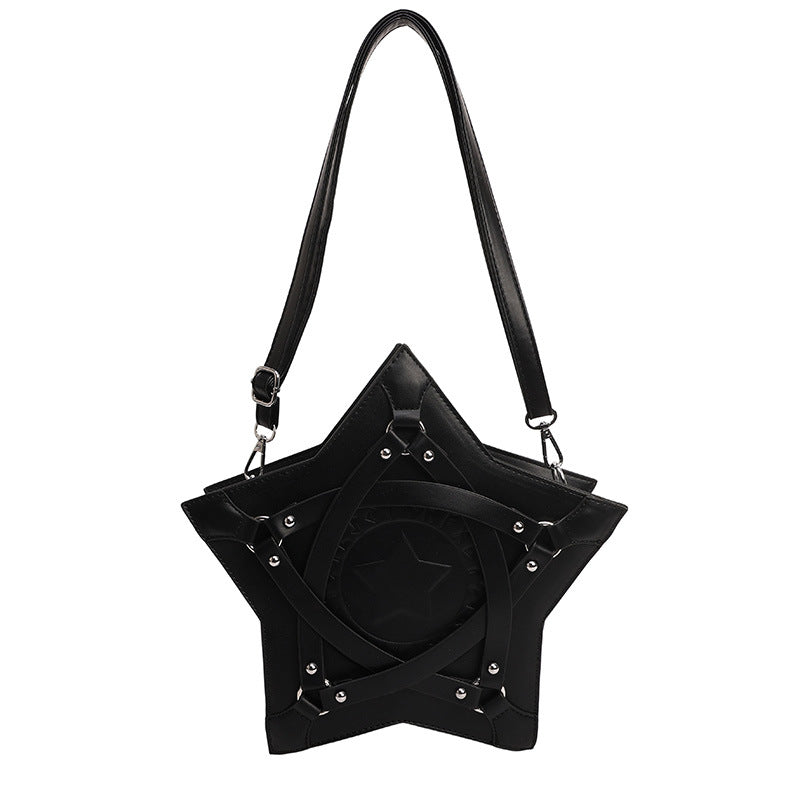Star Shaped Crossbody Bag For Women Gothic Punk Rivet PU Leather Shoulder Bag Y2K Fashion Versatile Handbag Tote Bag