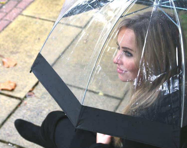 Everyday Walking Stick Style Clear Dome Umbrella with White: White
