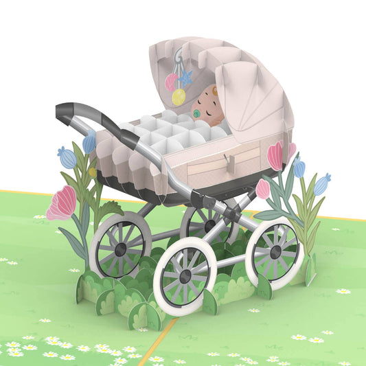 Pushchair with baby pop-up card | 3D greeting card