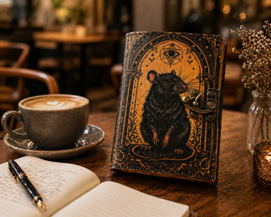 Black Rat Grimoire Leather Journal with Brass Lock