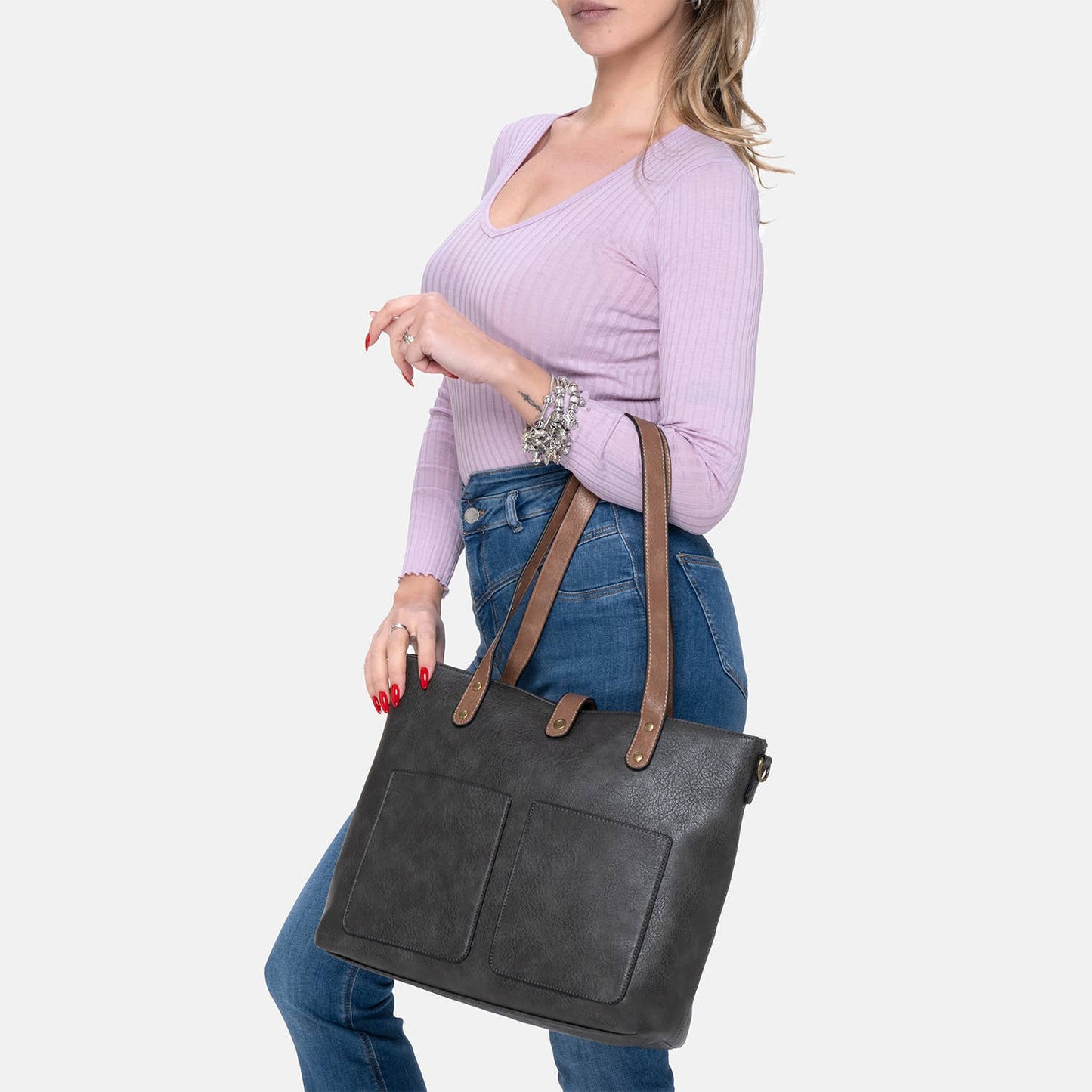 BERAUD - Women's shopper bag with shoulder strap: COFFEE BROWN