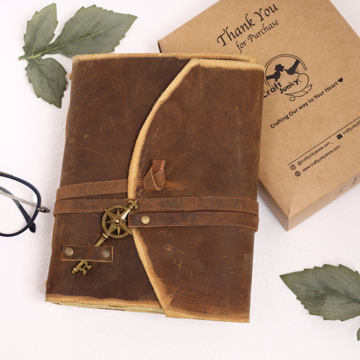 Vintage Leather Bound Grimoire Journal with Key 6*8 Size