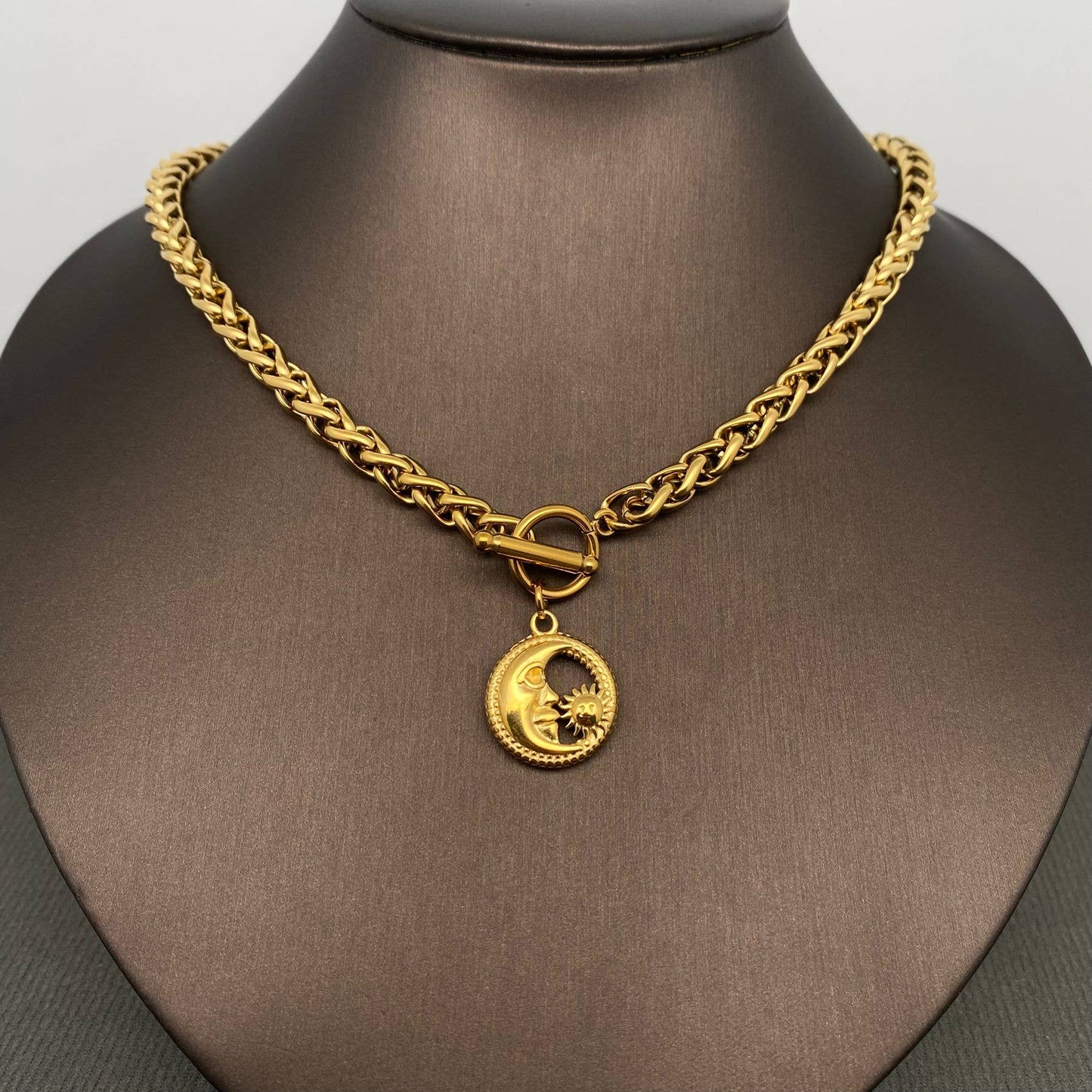 Moon Sun 18K Gold Plated S.Steel Charm Necklace - FGS/MS