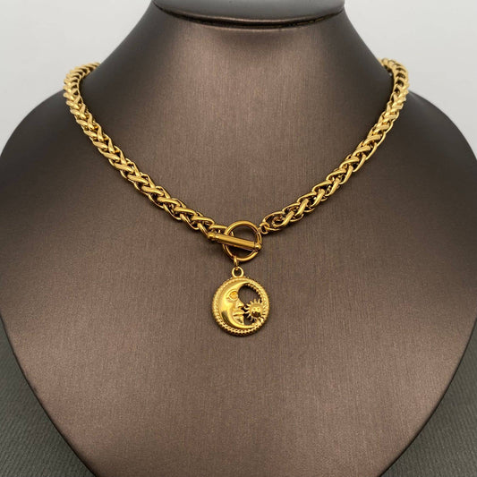 Moon Sun 18K Gold Plated S.Steel Charm Necklace - FGS/MS