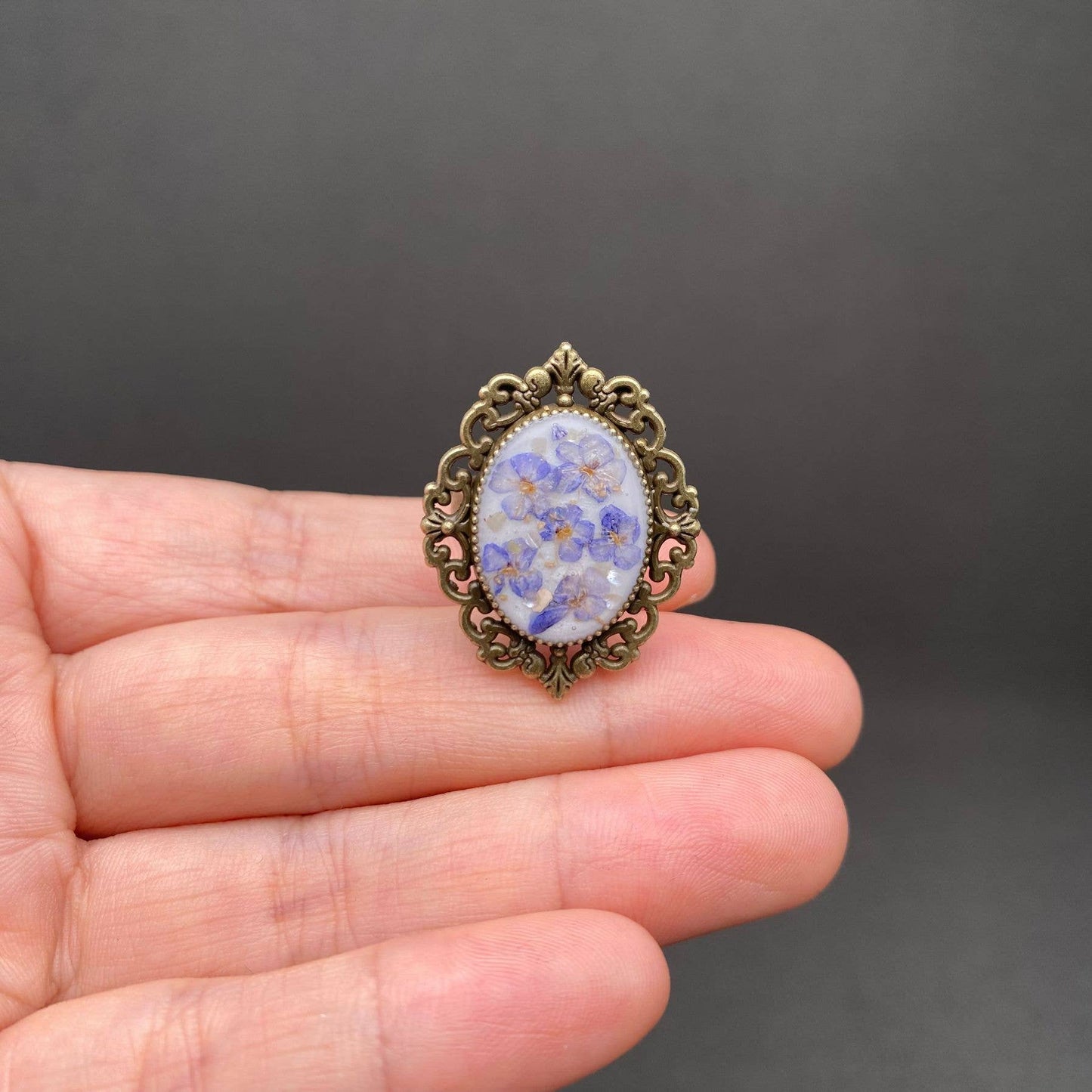 Vintage Dried Flowers Adjustable Ring