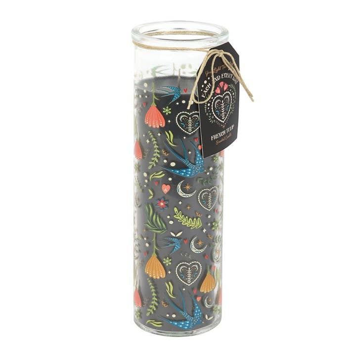 Midnight Bloom Folk Floral Print French Tulip Tube Candle