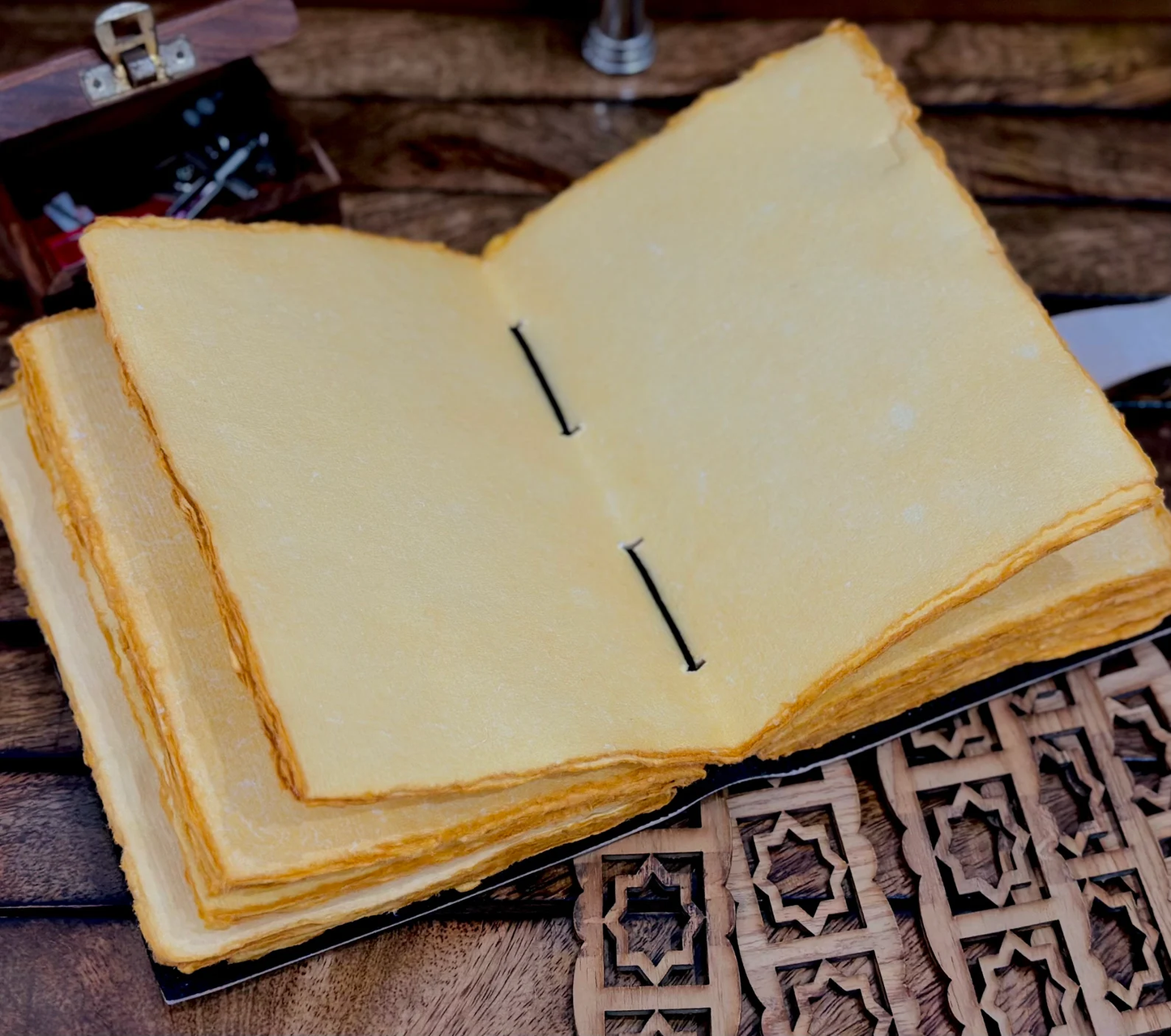 Vintage Leather Journal Grimoire with Sugar Skull Rose Print