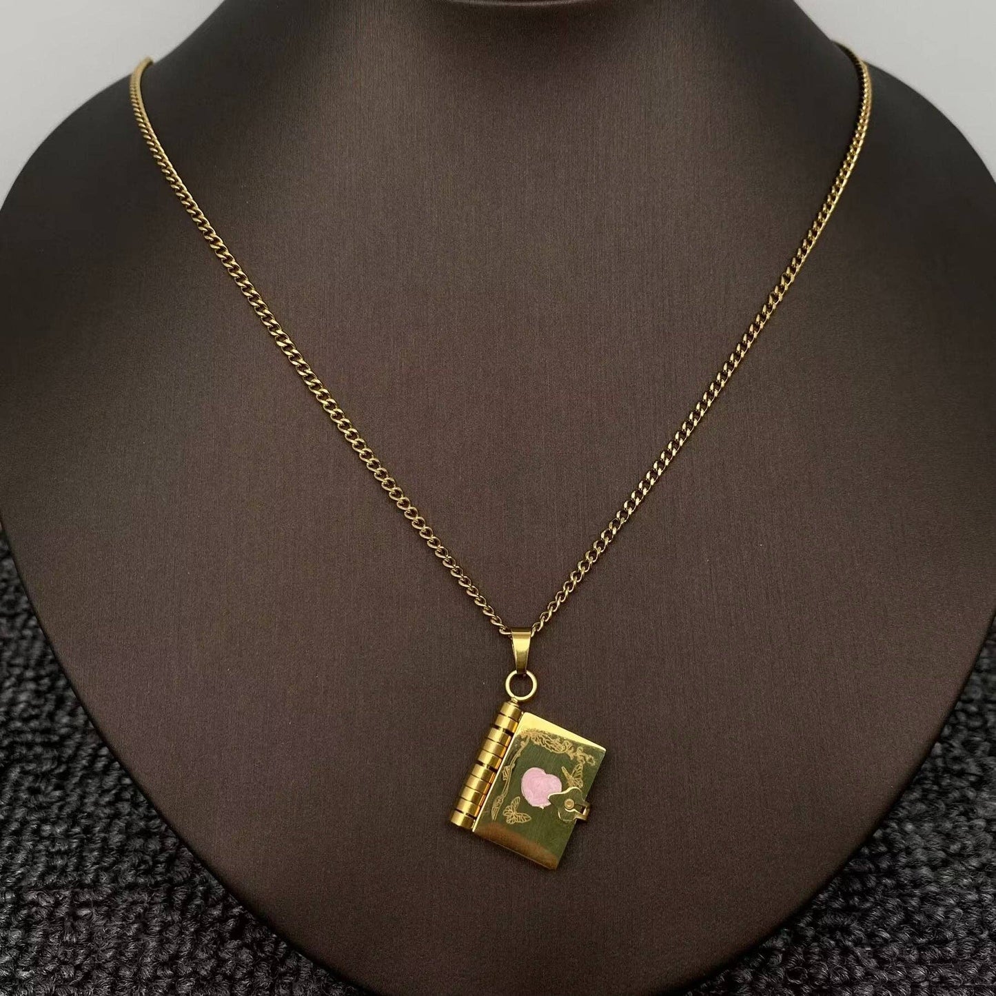 LOVER Heart & Butterfly Openable Book Charm Necklace - FGS