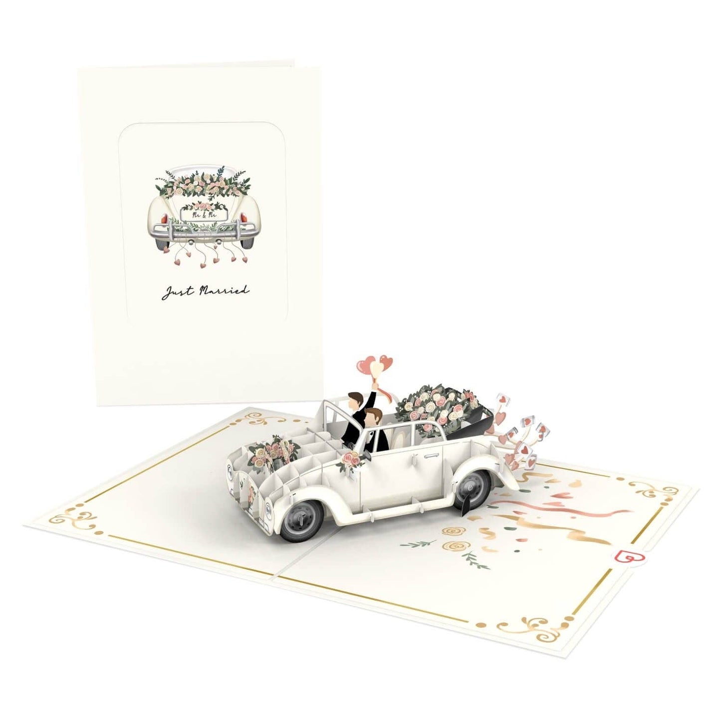 Wedding car with gay couple pop up card