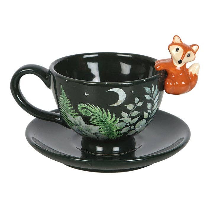 Green Forest Print Teacup with Fox