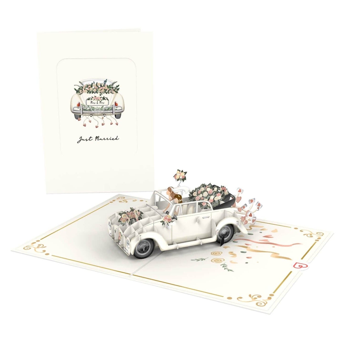 Wedding car with lesbian newlyweds pop-up card