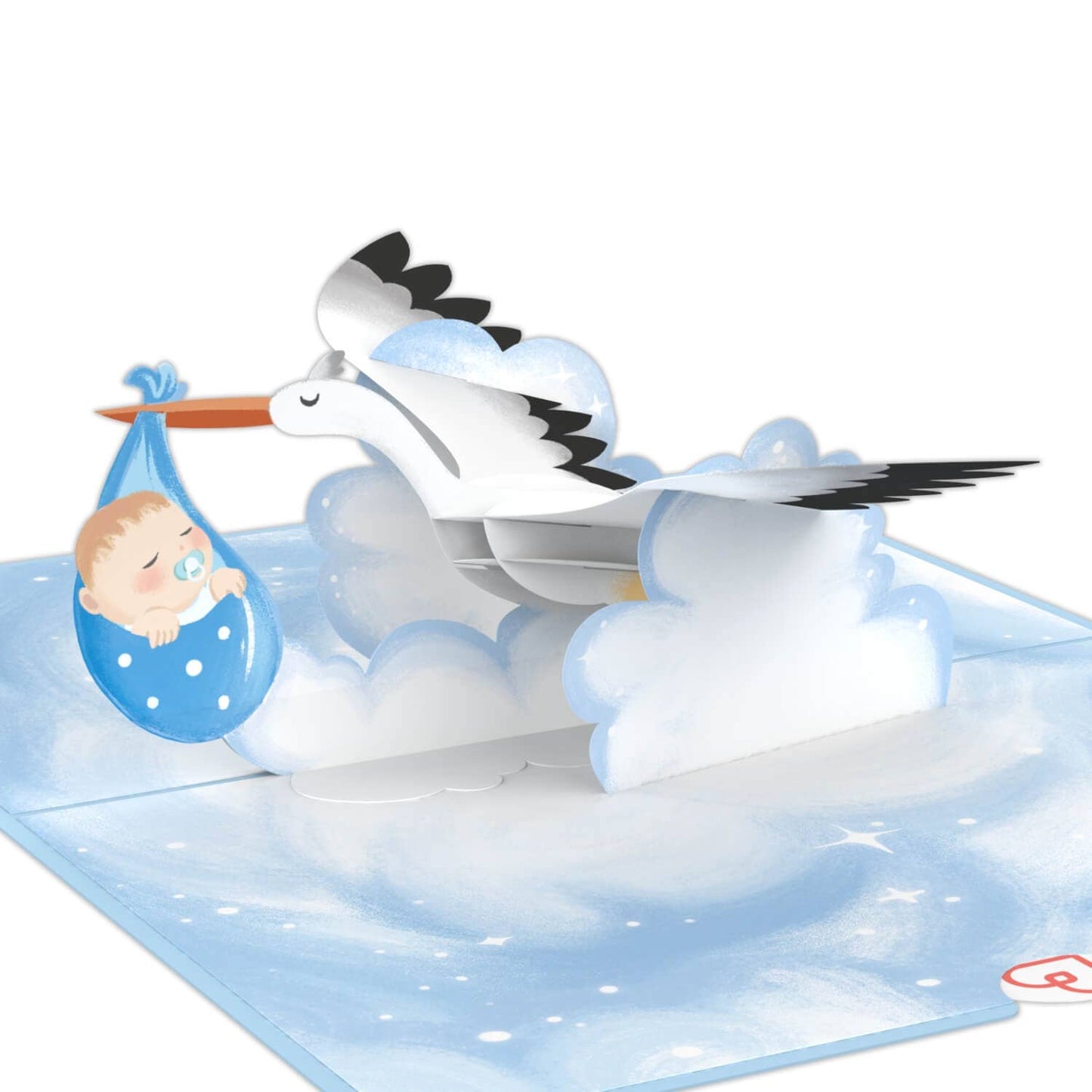 Stork & Baby (blue) pop-up card | 3D birth card