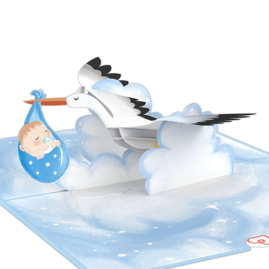 Stork & Baby (blue) pop-up card | 3D birth card