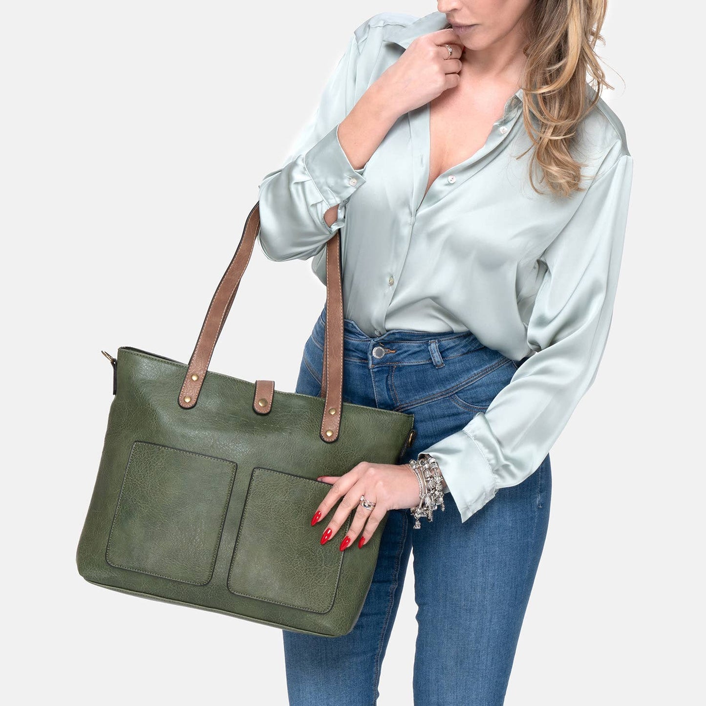BERAUD - Women's shopper bag with shoulder strap: COFFEE BROWN