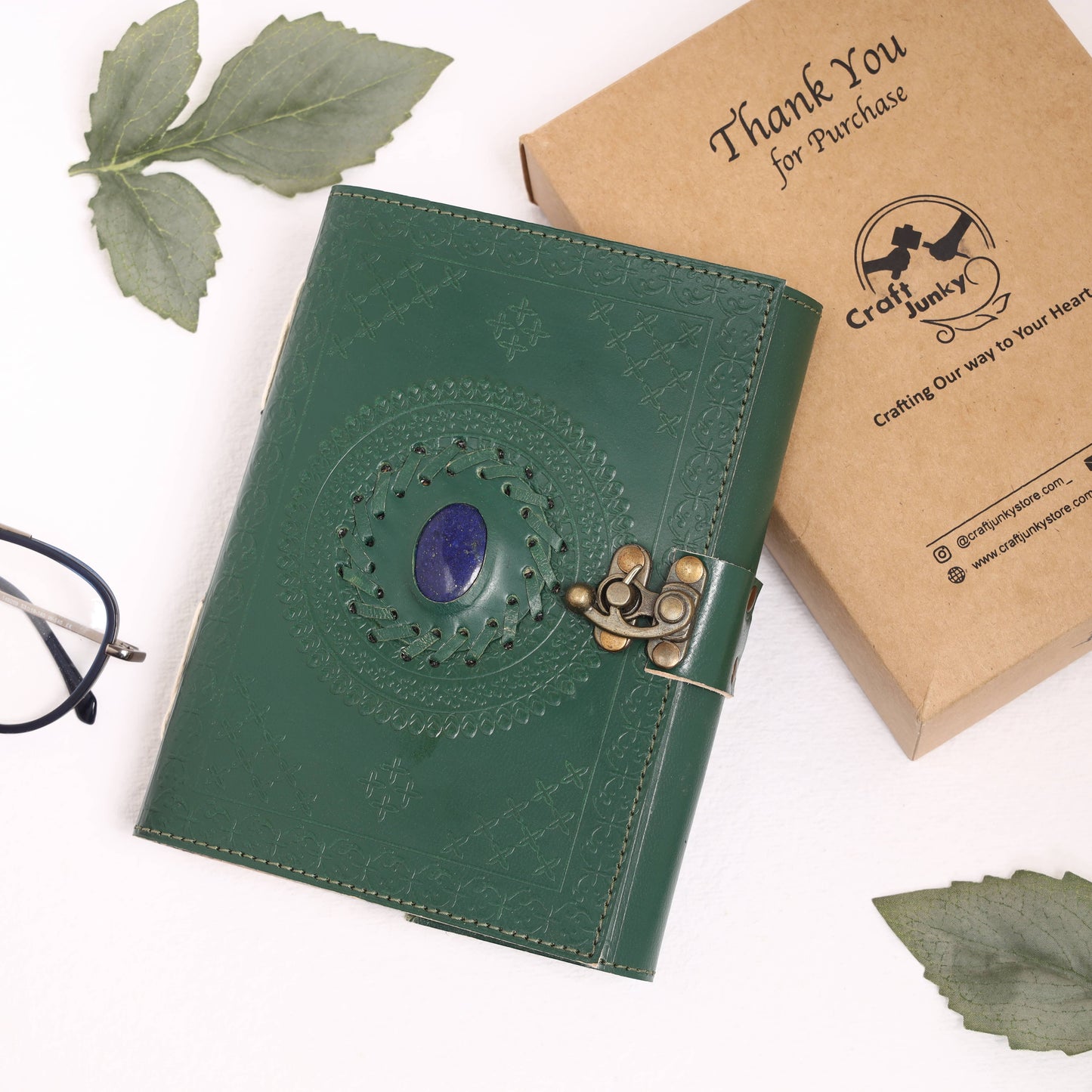 Leather Journal with Stone Mandala Embossed Travel Notebook