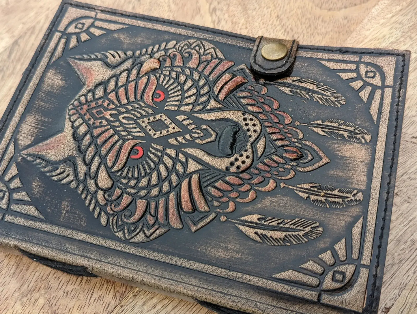 Wolf Embossed Leather Journal diary with 200 Deckle pages