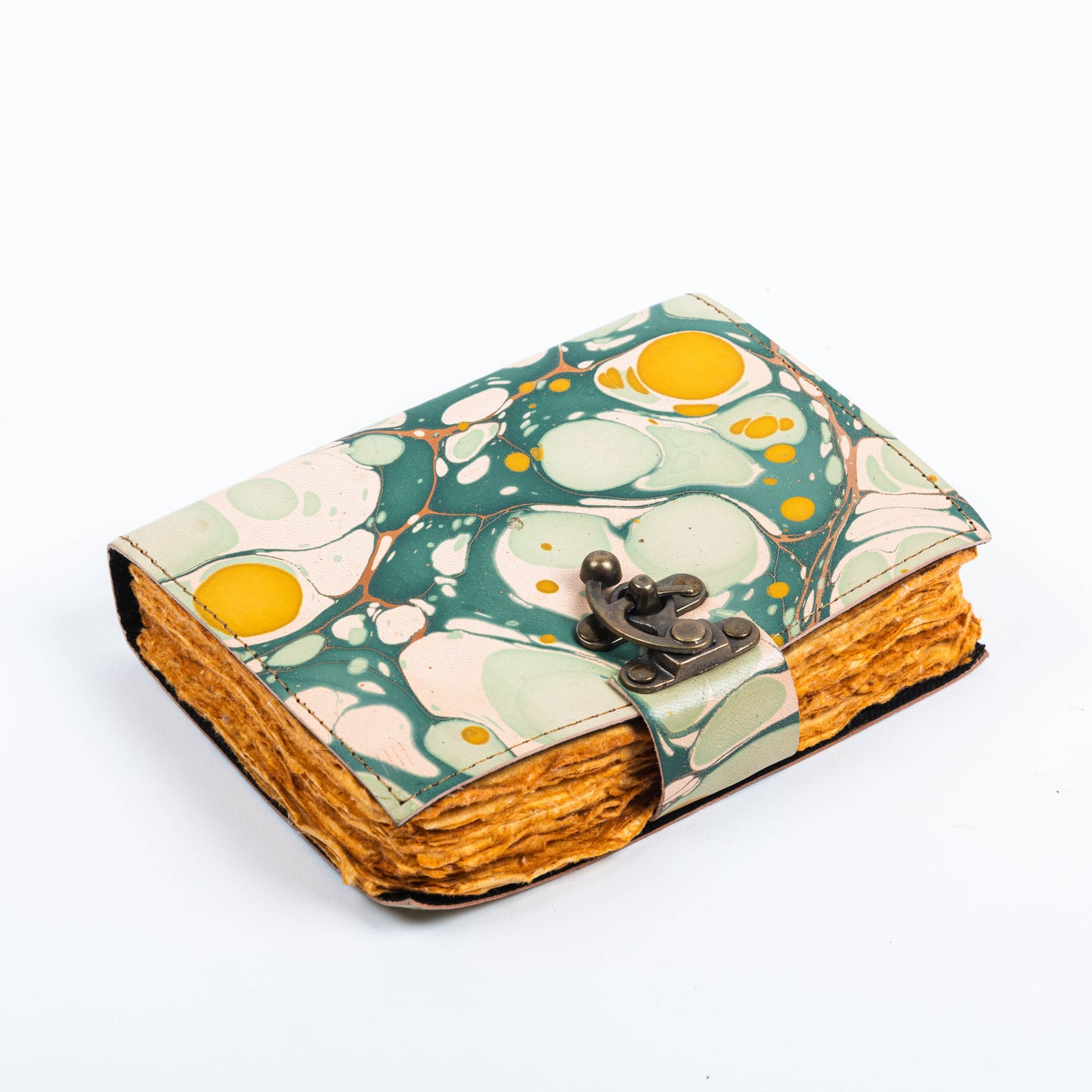 Vintage Leather Journal Notebook with Hand Marble Print