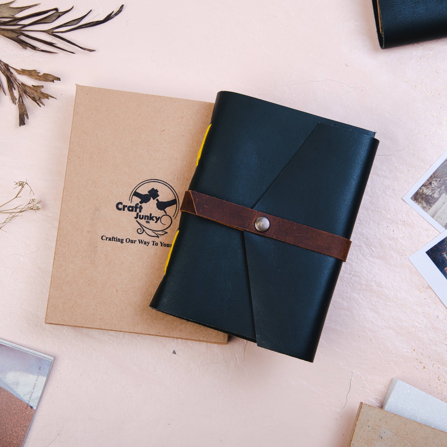Leather journal diary with ruled craft pages: Unlined