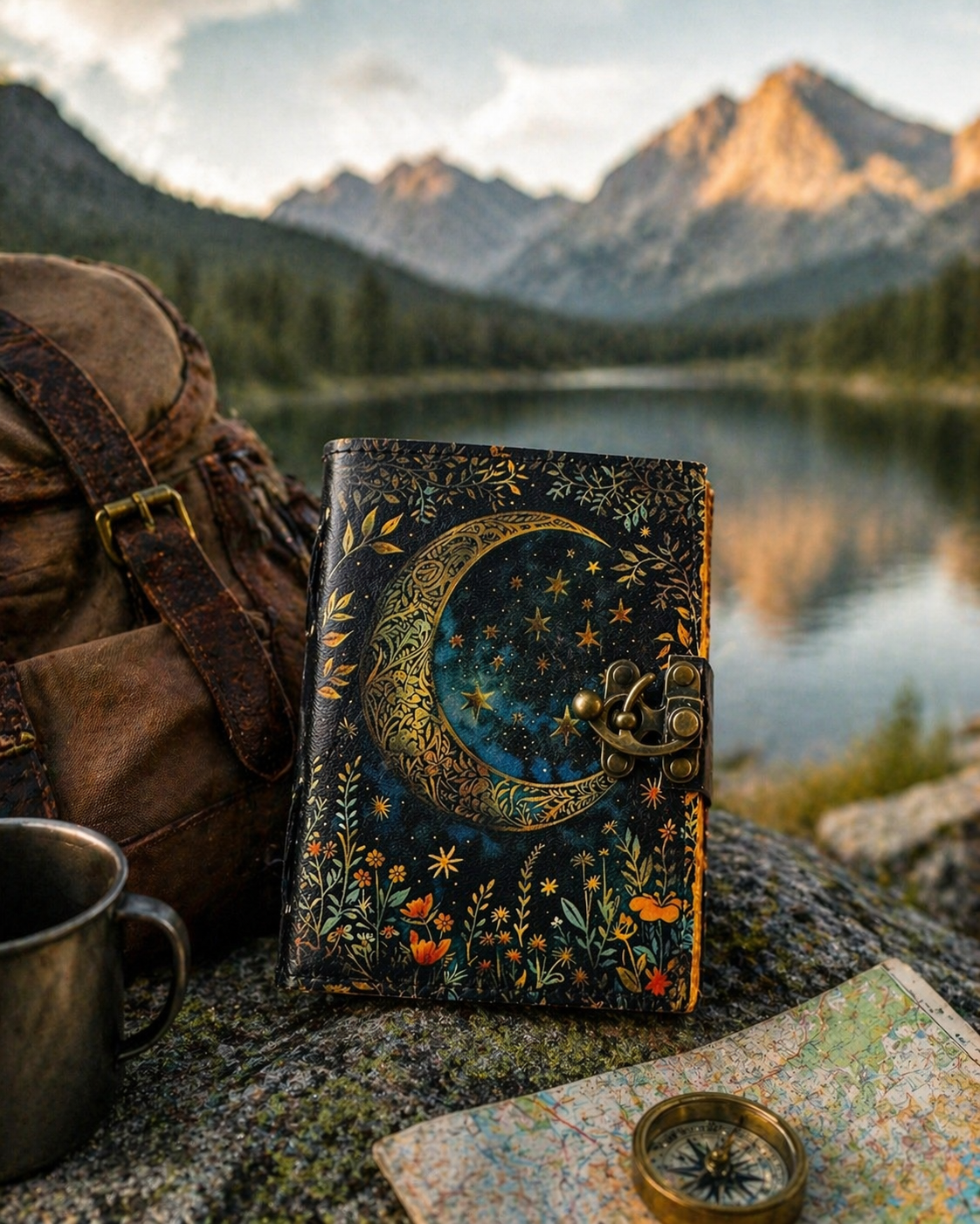 Moon Phase Leather Journal Grimoire Book of Shadow Spellbook