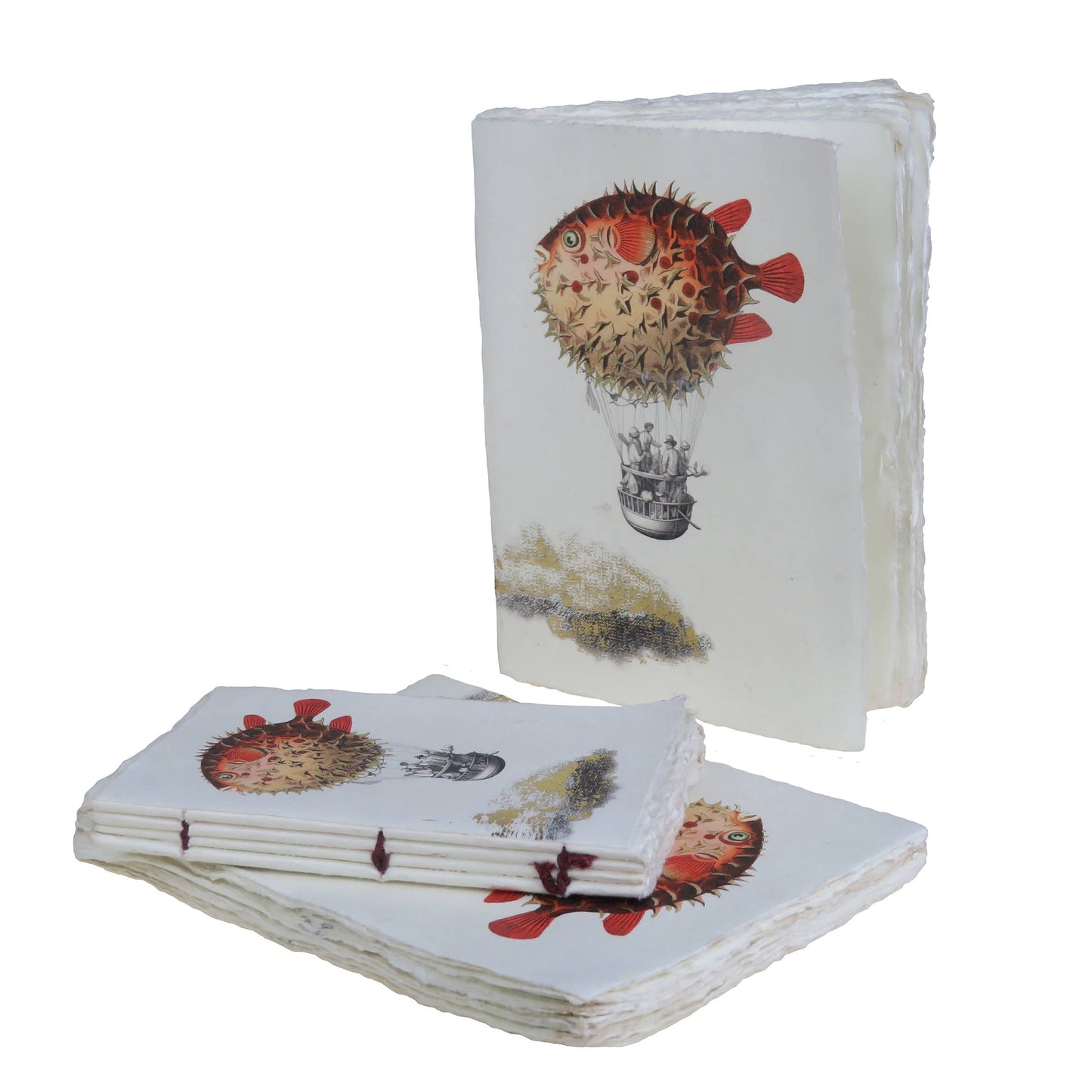 Parchment paper notebook, surreal hot air balloon and fish: 15 x 20 cm