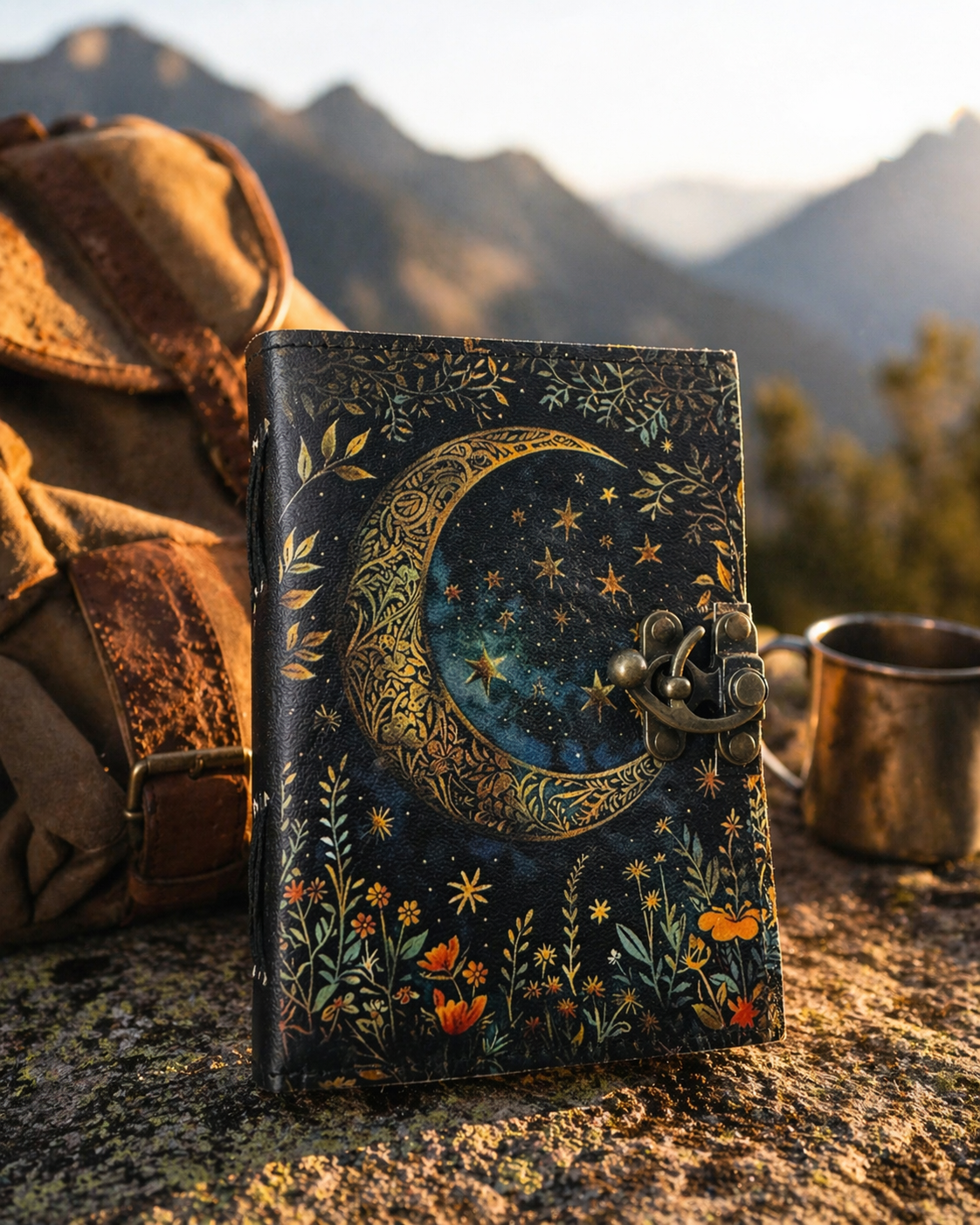 Moon Phase Leather Journal Grimoire Book of Shadow Spellbook