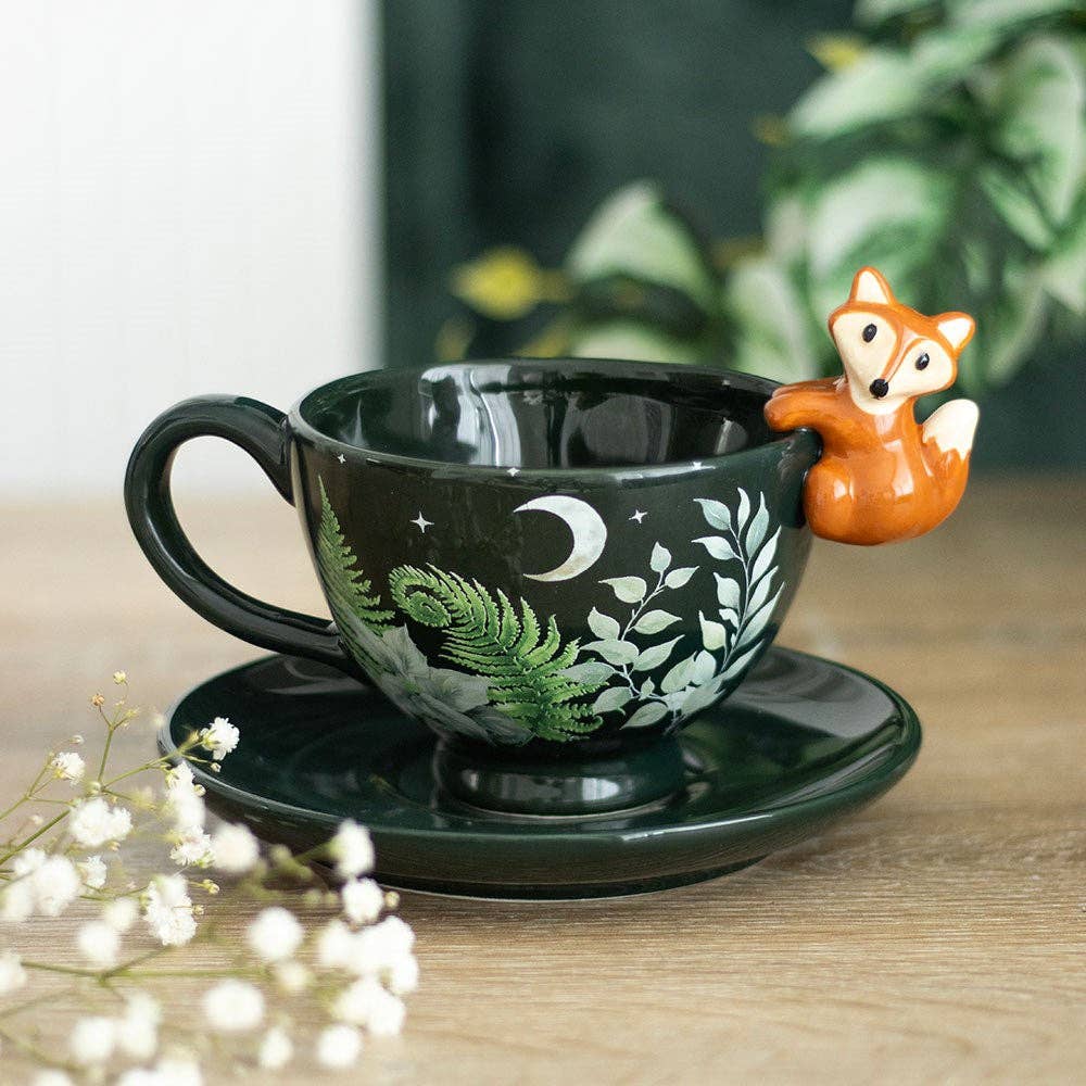 Green Forest Print Teacup with Fox