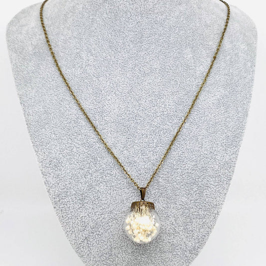 Dried Flowers Floral Ball-shaped Charm Pendant Necklace -PDF: Baby’s Breath