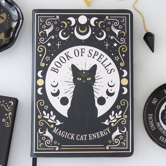Black Cat Magic Book of Spells A5 Notebook with Pen