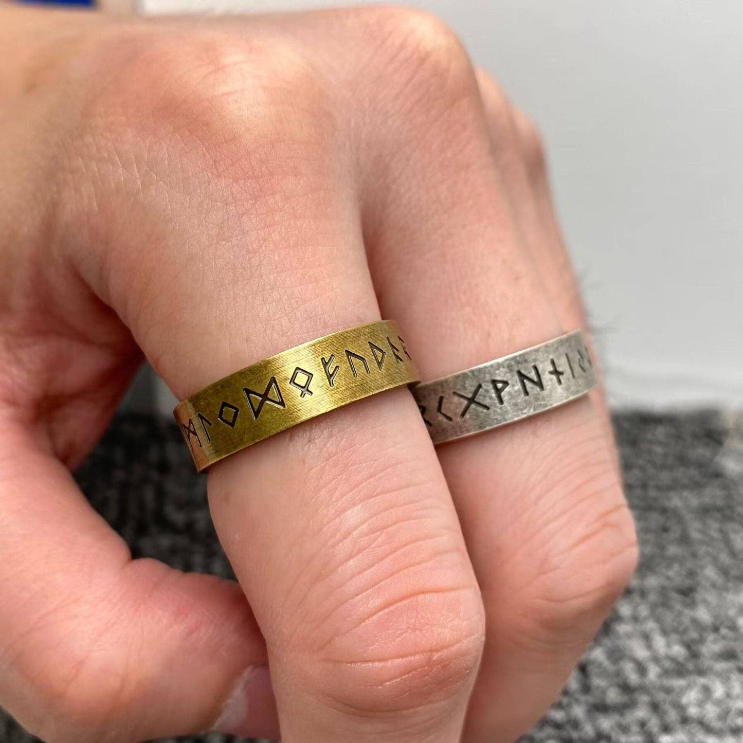 Vintage Viking Rune Men's Stainless Steel Ring - MJ/MR