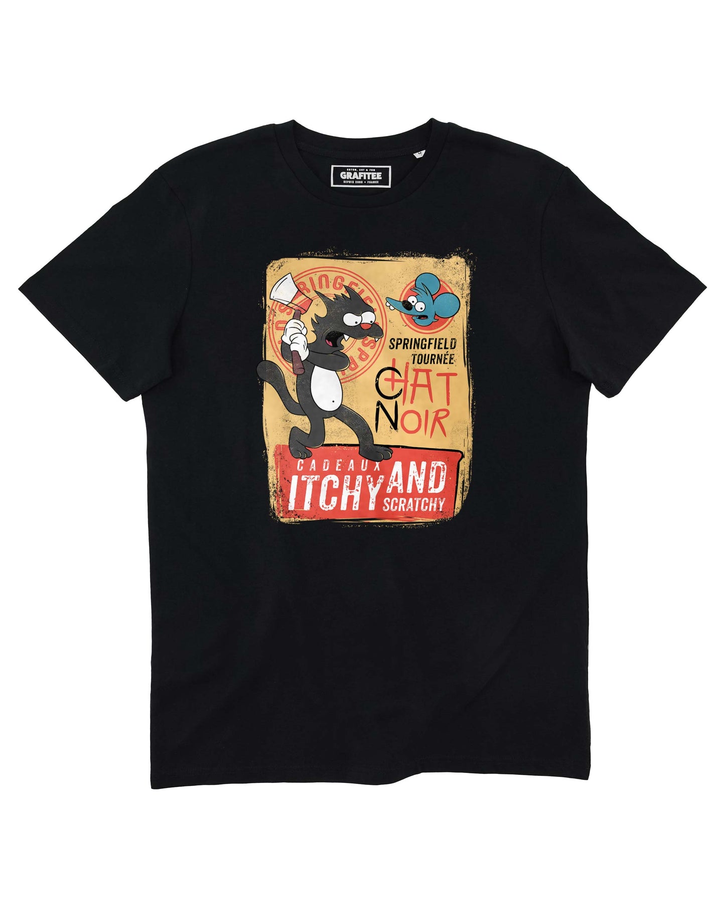 Itchy & Scratchy T-shirt - Paris Black Cat Vintage T-Shirt: Black / Organic, Plastic-free, Vegan / L