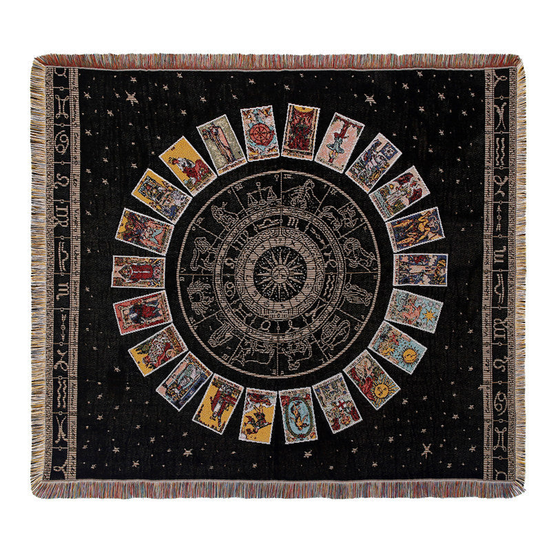 Bohemian Tarot Astrology Sun Zodiac Woven Cotton Blanket Throw With Tassels For Sofa Bed Camping Picnic Wall Hanging
