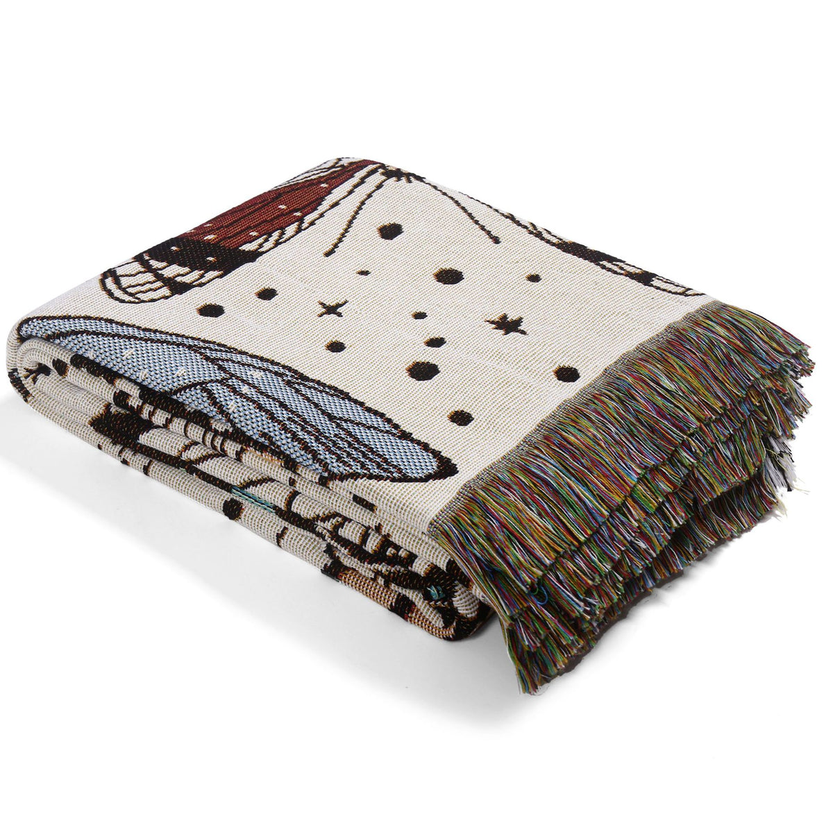 Butterfly Pattern Woven Throw Blanket Cotton Jacquard Bohemian Decorative Tapestry With Tassels For Sofa Bed Picnic