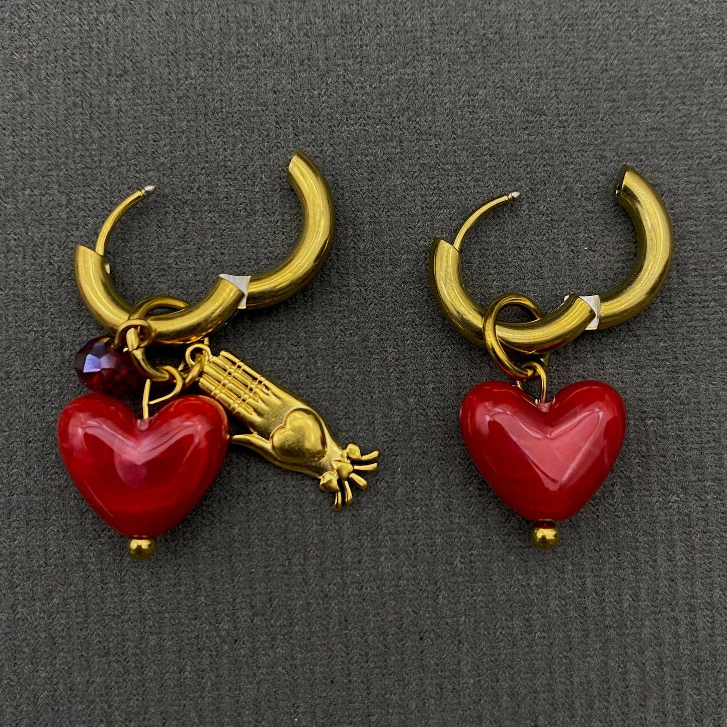 Red Heart 18K Gold Plated Palm Earrings