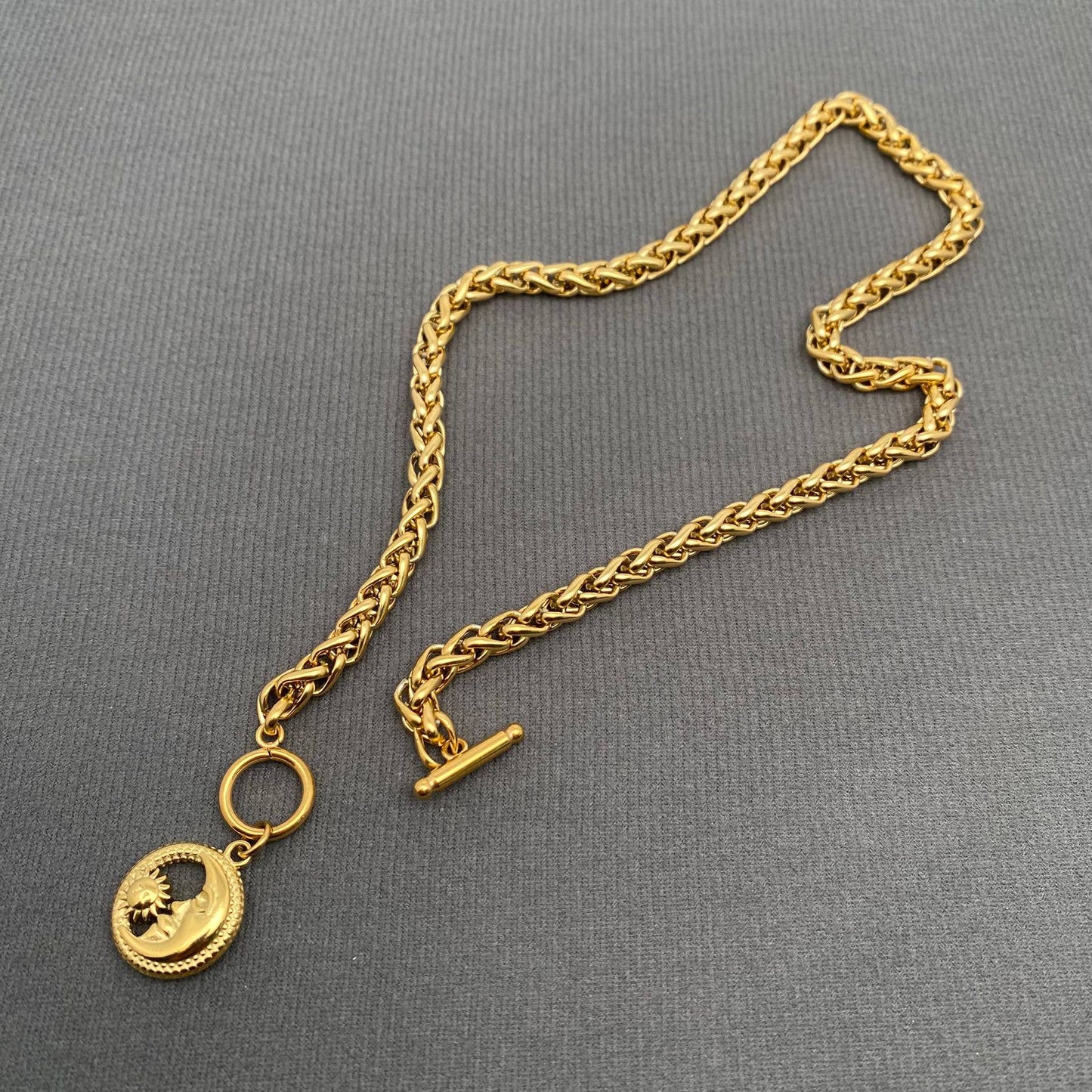 Moon Sun 18K Gold Plated S.Steel Charm Necklace - FGS/MS