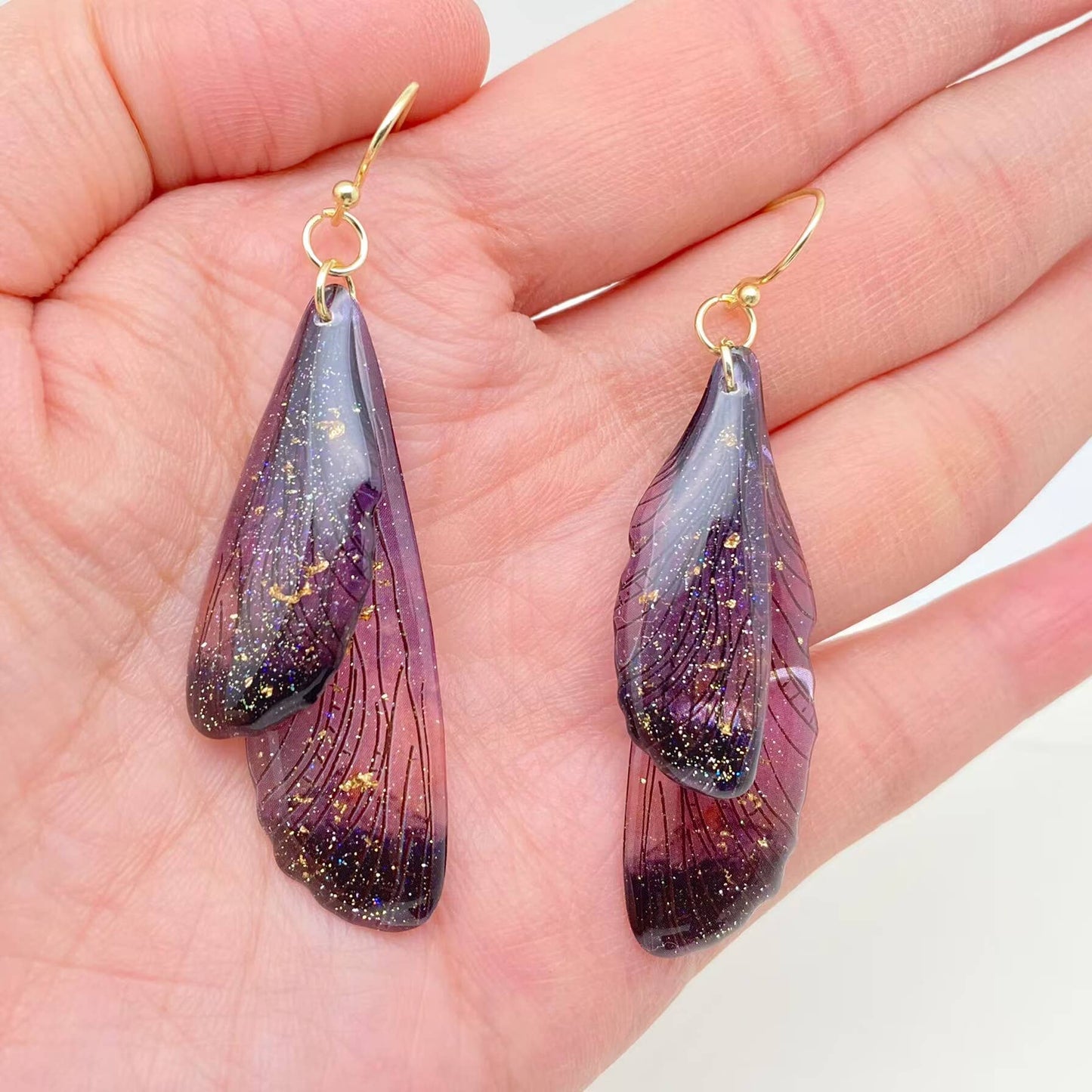 Resin Colored Dragonfly Wings Dangle Earrings