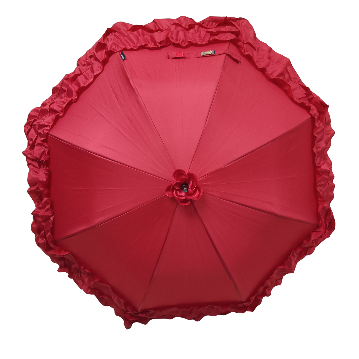 Boutique Triple Frill Stick Auto Umbrella RED